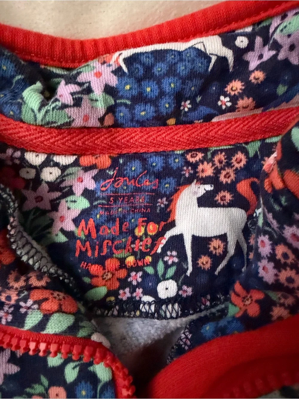 Joules Navy Floral Unicorn Half-Zip with Red Trim